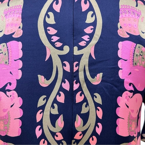 Voom by Joy Han 100% Silk Dress Elephant Print Short Sleeve Multicolor SZ Small - Picture 6 of 9